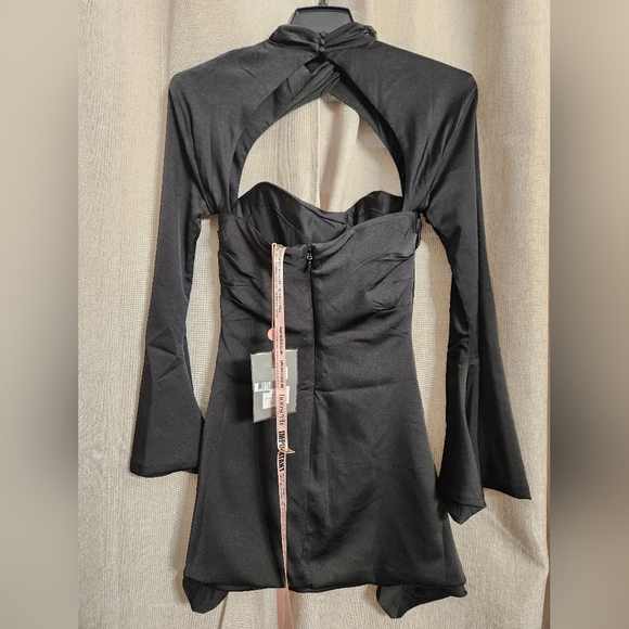 NWT  House of CB Toira Black Draped Corset Long Sleeve Mini Dress M - Picture 7 of 8